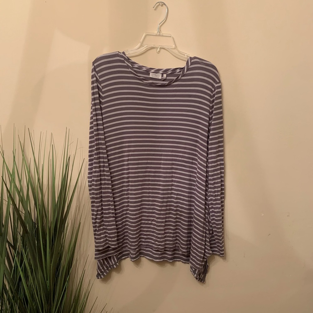 Lori Goldstein Striped Gray Long Sleeve Top